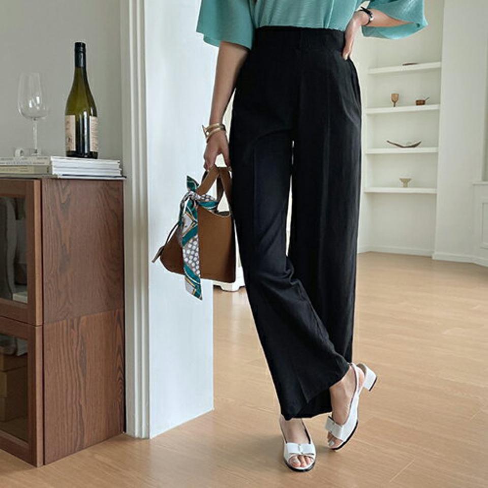 リネンブレンドスラックス・全3色・b68726 レディース 【pt】 スラックス パンツ ズボン ロングパンツ リネン 単色 無地 シンプル ベーシック 大人 春 夏 韓国 ファッション ハイホリHIHOLLI