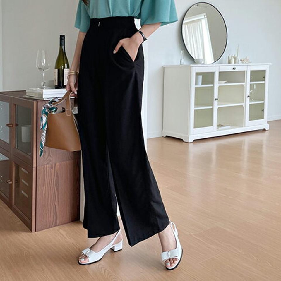 リネンブレンドスラックス・全3色・b68726 レディース 【pt】 スラックス パンツ ズボン ロングパンツ リネン 単色 無地 シンプル ベーシック 大人 春 夏 韓国 ファッション ハイホリHIHOLLI