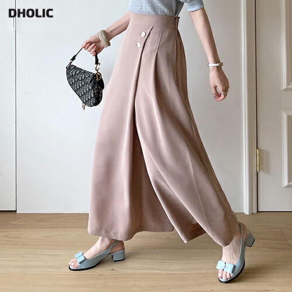 ラップ調ワイドパンツ・全4色・b68724 レディース 【pt】 パンツ ズボン ロングパンツ ワイド ラップデザイン ラップパンツ スカンツ 単色 無地 シンプル カジュアル 体型カバー ラフ カラーパンツ 春 夏 秋 韓国ファッション ハイホリHIHOLLI