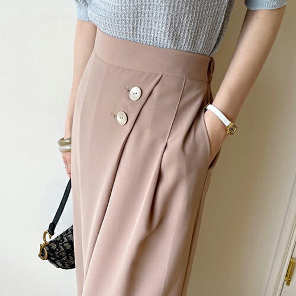 ラップ調ワイドパンツ・全4色・b68724 レディース 【pt】 パンツ ズボン ロングパンツ ワイド ラップデザイン ラップパンツ スカンツ 単色 無地 シンプル カジュアル 体型カバー ラフ カラーパンツ 春 夏 秋 韓国ファッション ハイホリHIHOLLI