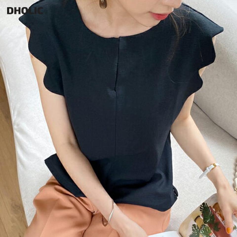 スカラップブラウス・全4色・b68743 レディース 【bl】 トップス ブラウス スカラップ スリーブレス ノースリーブ 単色 無地 フェミニン 大人 春 夏 韓国 ファッション ハイホリHIHOLLI