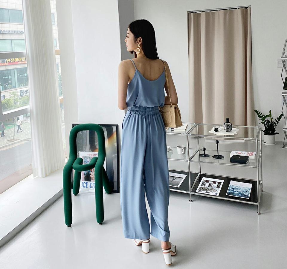 スリーブレス&リボンスラックスSET・全4色・t65435 レディース 【pt】 韓国 ファッション ボトムス ロング ロングパンツ スラックス セット スリーブレス 足長 ストレート 大人 10分丈 体型カーバー 細身 美脚 夏 春