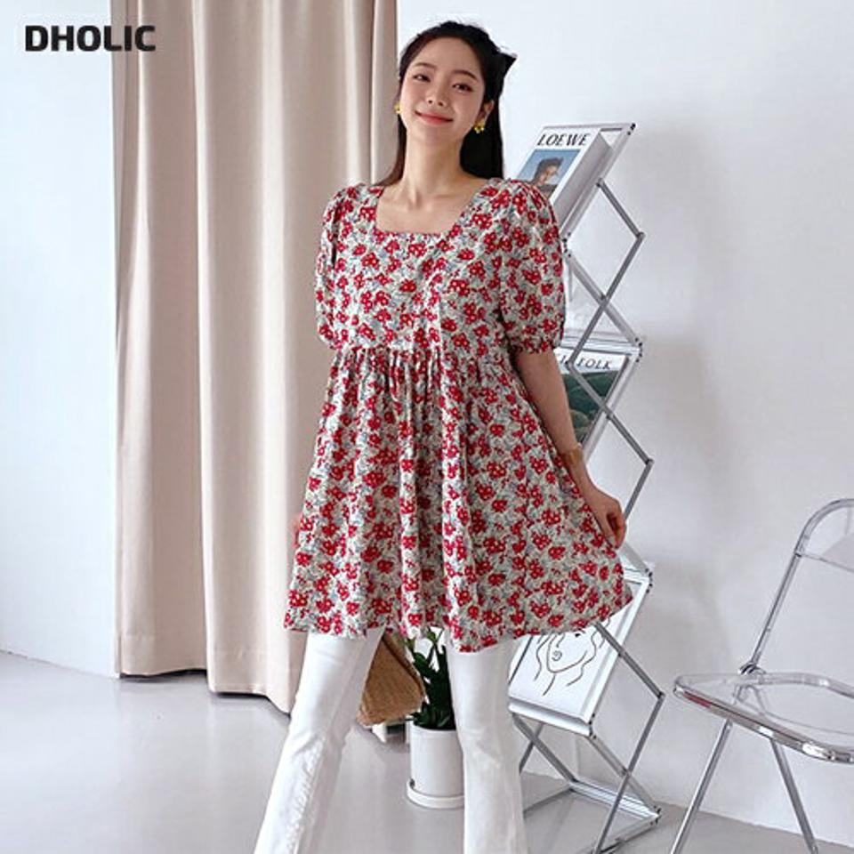 花柄ミニワンピース・全2色・t65427 レディース 【ops】 韓国 ファッション ワンピース ミニ ミニワンピース 半袖 花柄 フラワー パターン 小花柄 Vネック ハーフスリーブ ギャザー フェミニン 体型カバー 夏 春