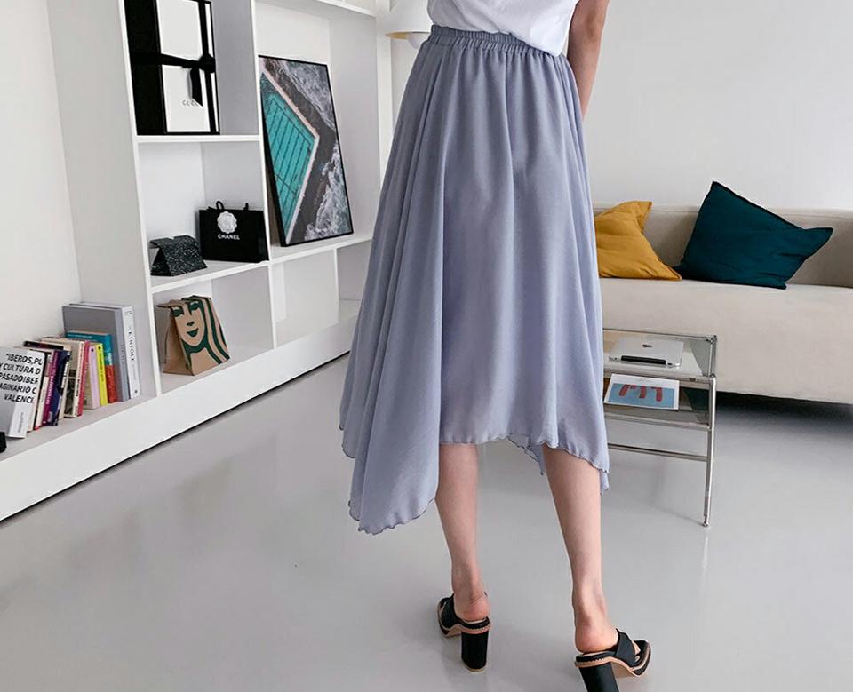 アンバランスフレアスカート・全5色・t65441 レディース 【sk】 韓国 ファッション ボトムス スカート ロング ロングスカート フェミニン アンバランス フレア シフォン ゴム 体型カバー 細身 スリム フィット 無地 夏 春