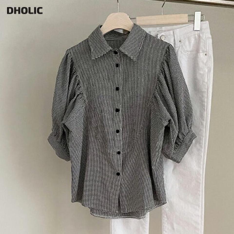 【全品10%OFF】パフスリーブチェックブラウス・全1色・b68737 レディース 【bl】【トップス ブラウス 半袖 ハーフスリーブ ギンガムチェック チェック柄 パフ袖 パフスリーブ 大人 かわいい 春 夏 韓国 ファッション】【ハイホリHIHOLLI】