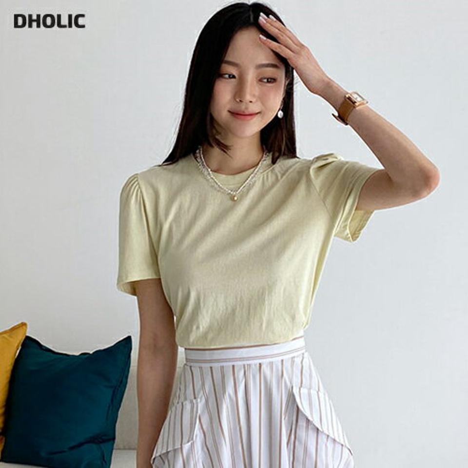【全品10%OFF】パフショートスリーブTシャツ・全4色・t65420 レディース 【tops】【韓国 ファッション トップス Tシャツ 半袖 デイリー パフスリーブ ラウンドネック スリム ショートスリーブ カジュアル 細身 体型カーバー フェミニン 上品 無地 夏 春】