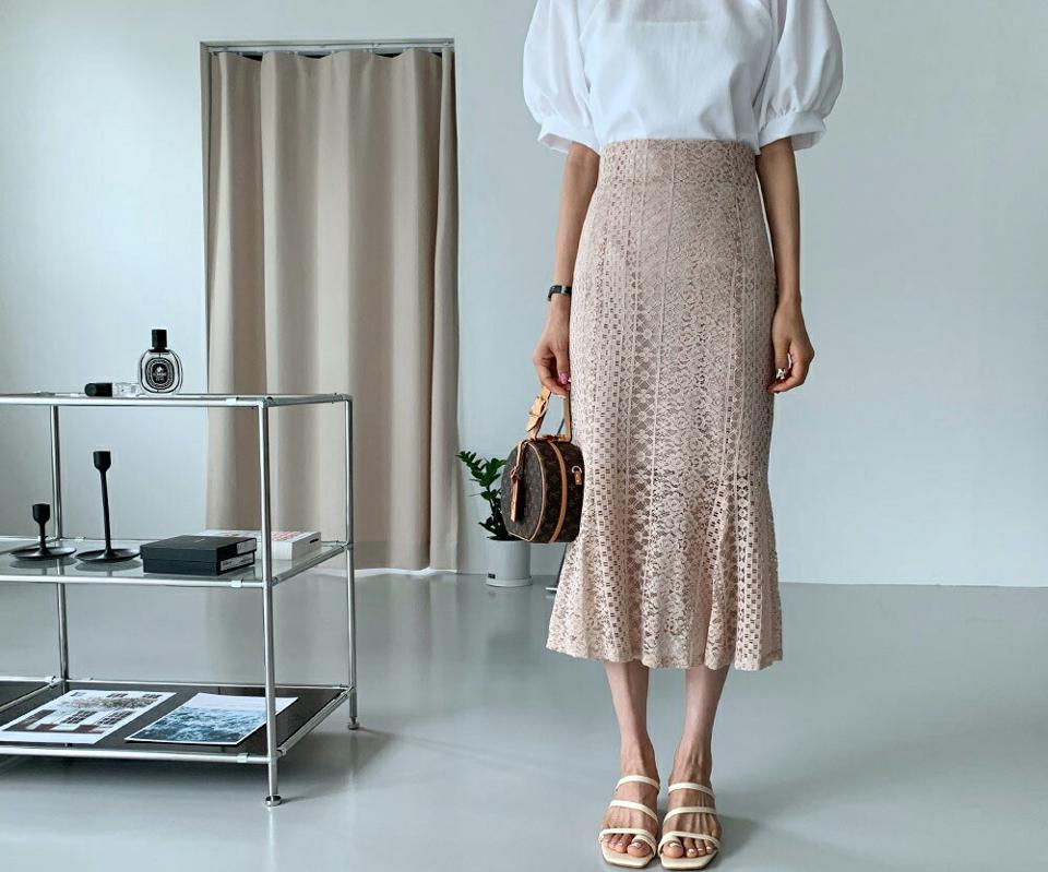 【只今10%OFF】≪人気商品再入荷≫マーメイドレーススカート・全5色・b65433 レディース 【sk】 韓国 ファッション ボトムス スカート ロング ロングスカート フェミニン マーメイド オールレース スリム 花柄 フラワー パターン 体型カバー 細身 スリム フィット 夏 春