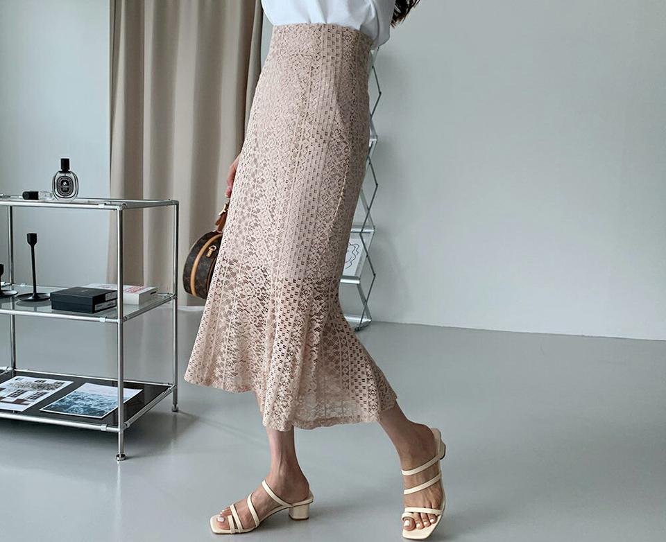 【只今10%OFF】≪人気商品再入荷≫マーメイドレーススカート・全5色・b65433 レディース 【sk】 韓国 ファッション ボトムス スカート ロング ロングスカート フェミニン マーメイド オールレース スリム 花柄 フラワー パターン 体型カバー 細身 スリム フィット 夏 春