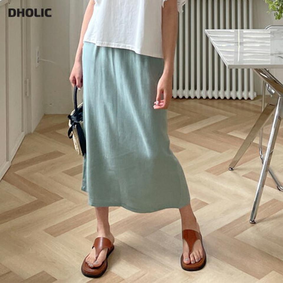 コットンスリットスカート・全4色・t64240 レディース 【sk】 韓国 ファッション ボトムス スカート ロング ロングスカート コットン ドライ ゴム フェミニン カジュアル デイリー 体型カバー 細身 ベーシック 無地 春 夏 NIJU