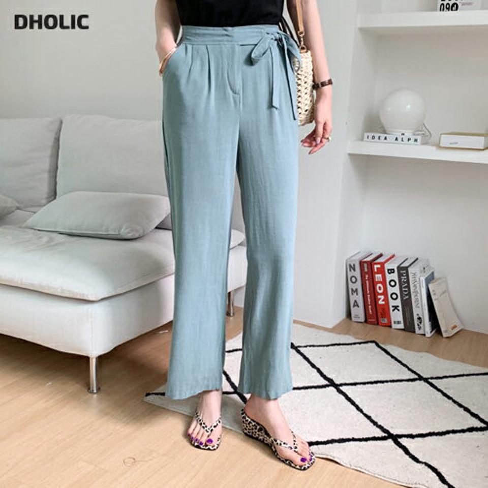 リネン混サイドリボンパンツ・全3色・t68678 レディース 【pt】 パンツ ズボン ロングパンツ りぼん リネン 単色 無地 シンプル 春 夏 韓国 ファッション ハイホリHIHOLLI