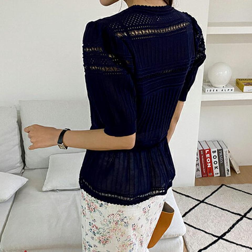 クロッシェフリルニット・全3色・b68668 レディース 【tops】 トップス ニット ニットトップス 半袖 ハーフスリーブ クロッシェ フリル 可愛い かわいい 透け感 レディ パフ袖 パフスリーブ 春 夏 韓国 ファッション ハイホリHIHOLLI