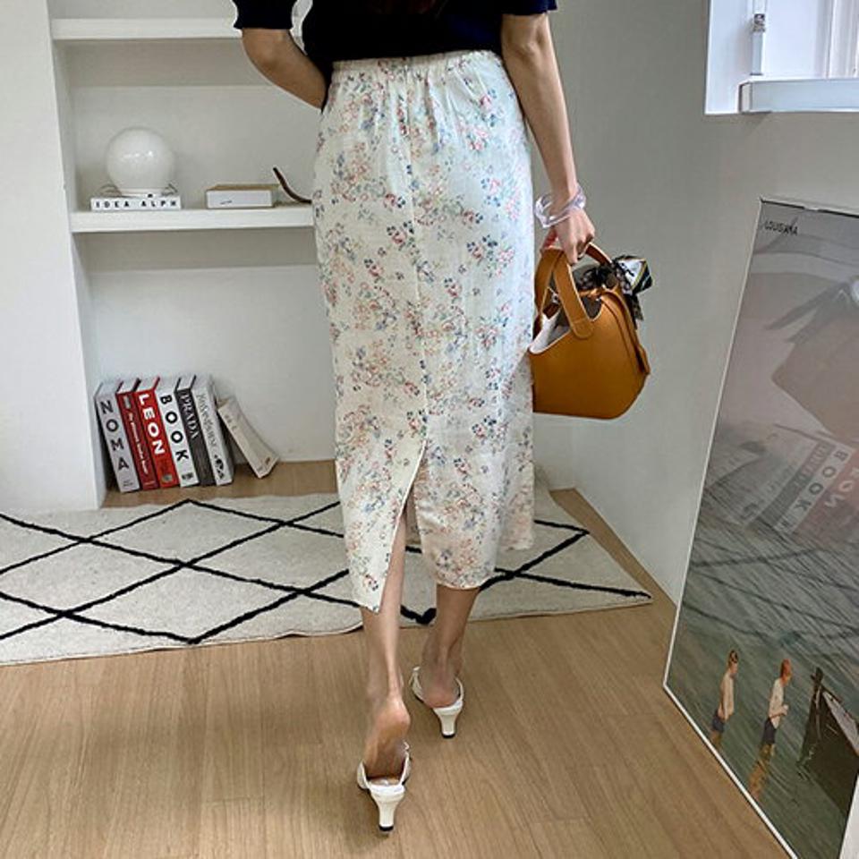 【全品10%OFF】フローラルバックスリットスカート・全2色・t68673 レディース 【sk】【スカート ミディ丈 ミディスカート スリット 花柄 フラワー フェミニン 小花柄 大人 かわいい 上品 春 夏 秋 韓国 ファッション】【ハイホリHIHOLLI】