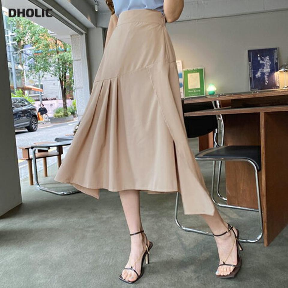 アンバランスタックスカート・全2色・b68675 レディース 【sk】 スカート ロング アンバランス 単色 無地 大人 タック 春 夏 韓国 ファッション ハイホリHIHOLLI