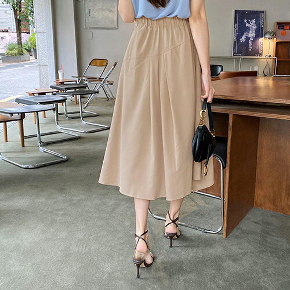 アンバランスタックスカート・全2色・b68675 レディース 【sk】 スカート ロング アンバランス 単色 無地 大人 タック 春 夏 韓国 ファッション ハイホリHIHOLLI