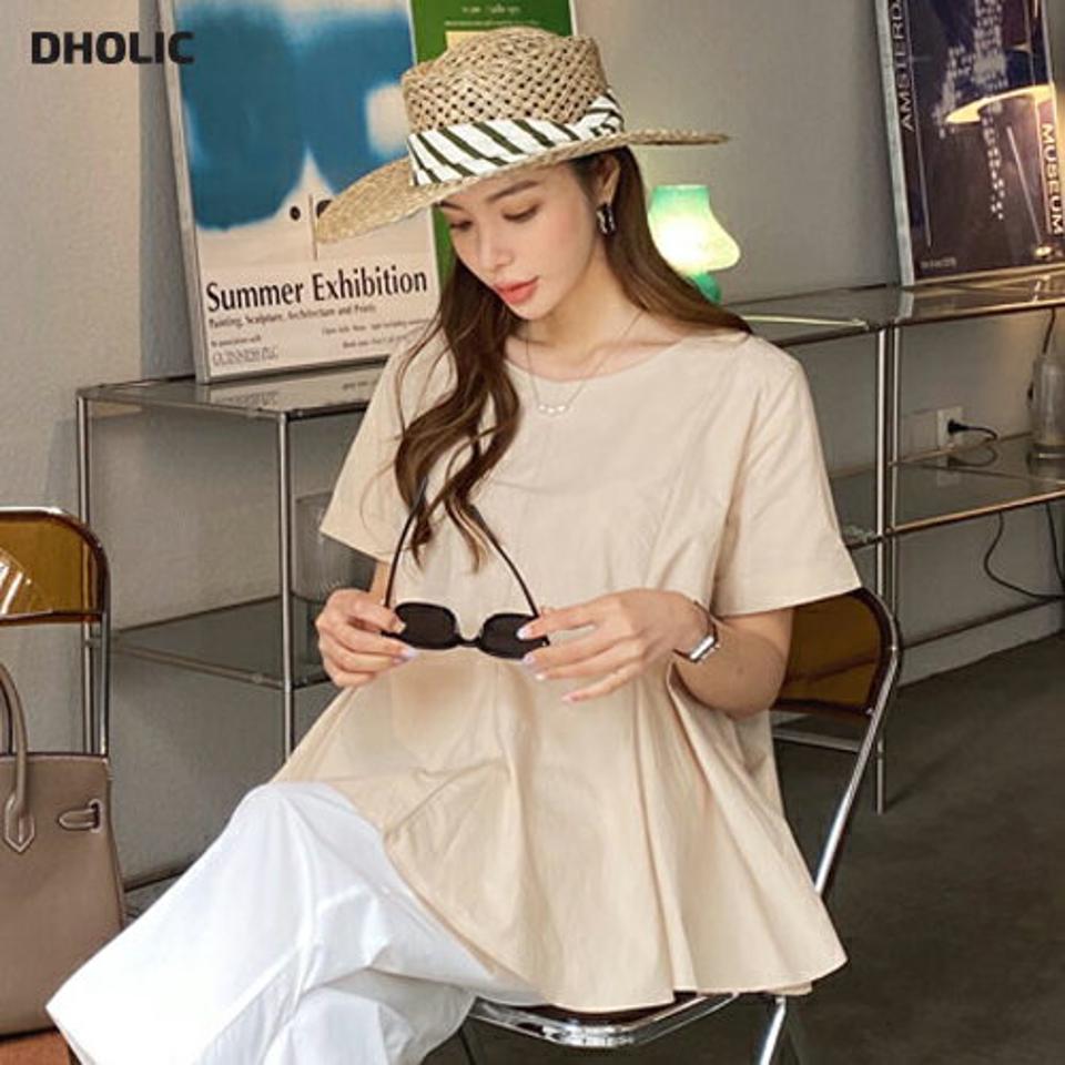 アンバランスフレアブラウス・全3色・b68670 レディース 【bl】 トップス ブラウス 半袖 アンバランス フレア 単色 無地 シンプル レディ 大人 カジュアル 春 夏 韓国 ファッション ハイホリHIHOLLI