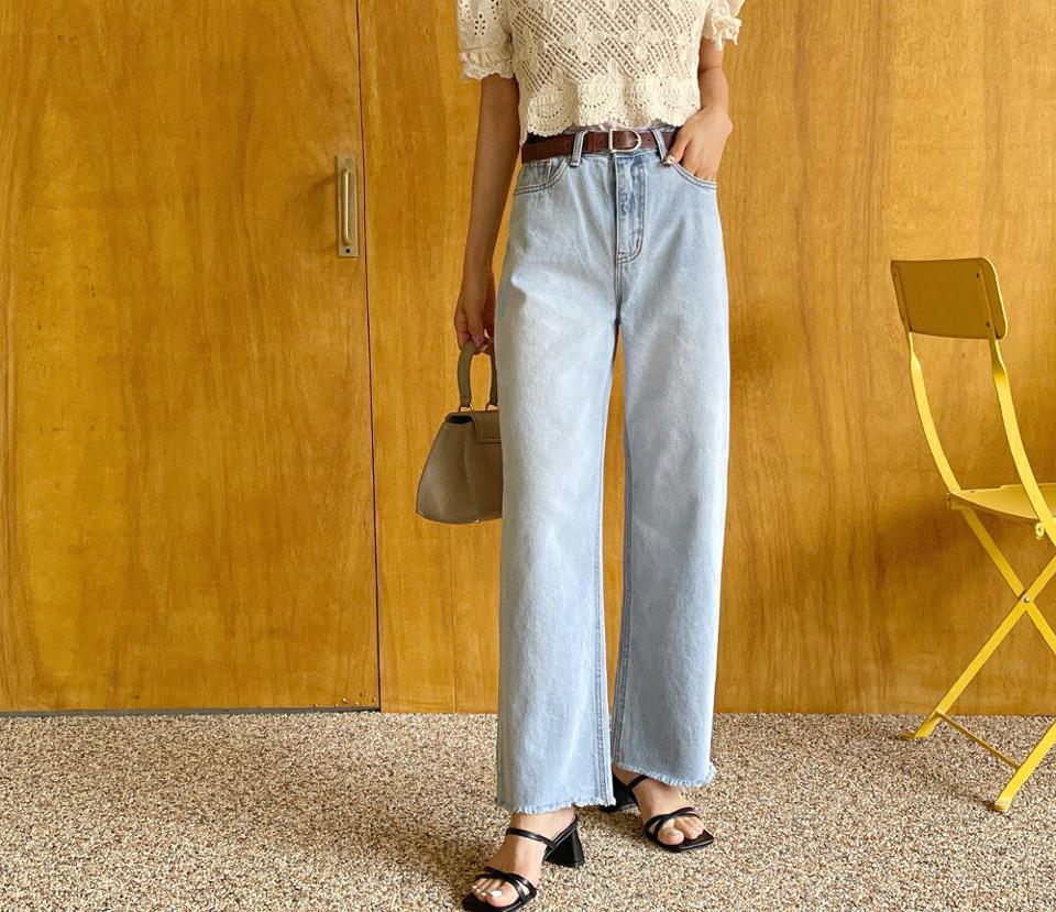 カットオフデニムパンツ・全1色・t65257 レディース 【pt】 韓国ファッション ボトムス ロング ロングパンツ デニム ワイド 足長 ストレート 大人 10分丈 体型カバー 細身 美脚 カットオフ 夏 春