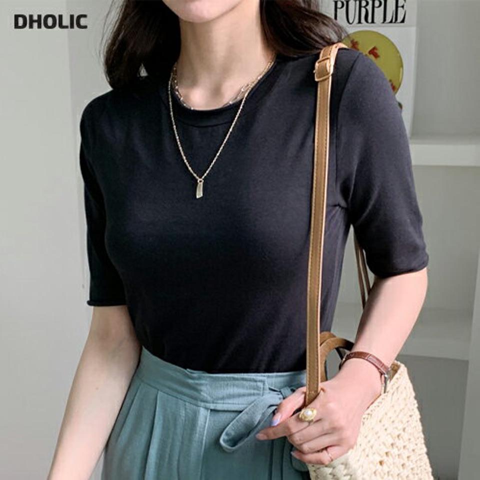 モダール混半袖Tシャツ・全5色・t68658 レディース 【tops】 トップス Tシャツ 半袖 ハーフスリーブ モダール 単色 無地 シンプル ベーシック カジュアル 春 夏 韓国 ファッション ハイホリHIHOLLI