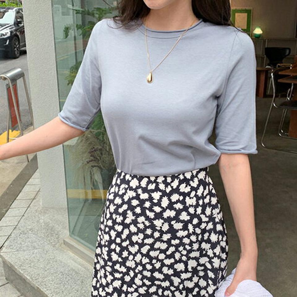 モダール混半袖Tシャツ・全5色・t68658 レディース 【tops】 トップス Tシャツ 半袖 ハーフスリーブ モダール 単色 無地 シンプル ベーシック カジュアル 春 夏 韓国 ファッション ハイホリHIHOLLI