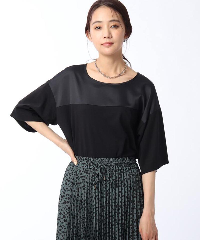 【洗える】異素材切替五分袖プルオーバー