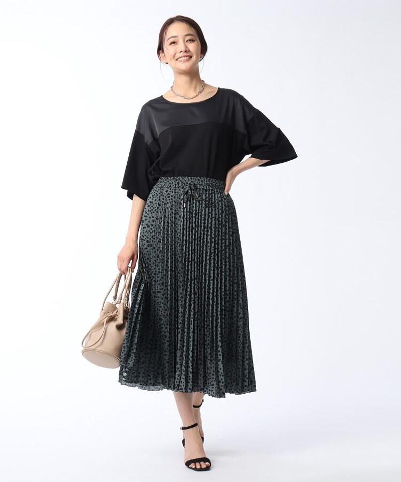 【洗える】異素材切替五分袖プルオーバー