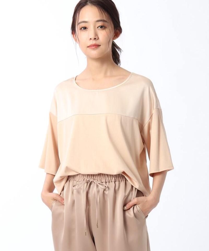 【洗える】異素材切替五分袖プルオーバー