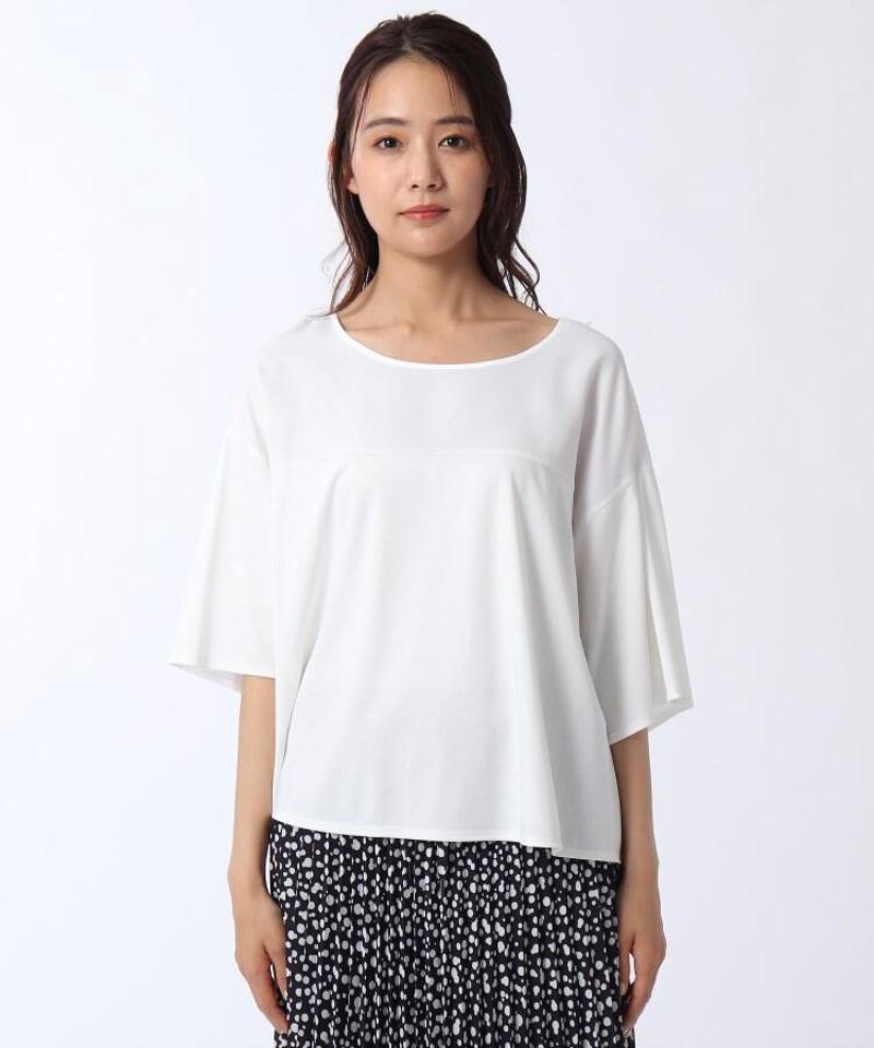 【洗える】異素材切替五分袖プルオーバー