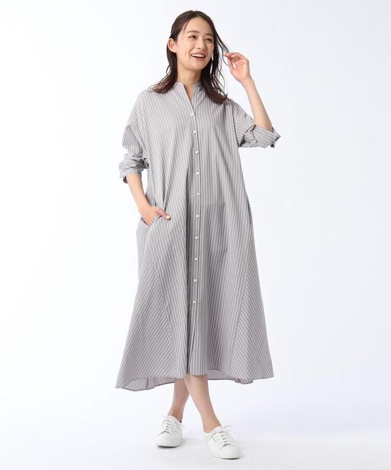 【洗える】ストライプ柄シャツワンピース