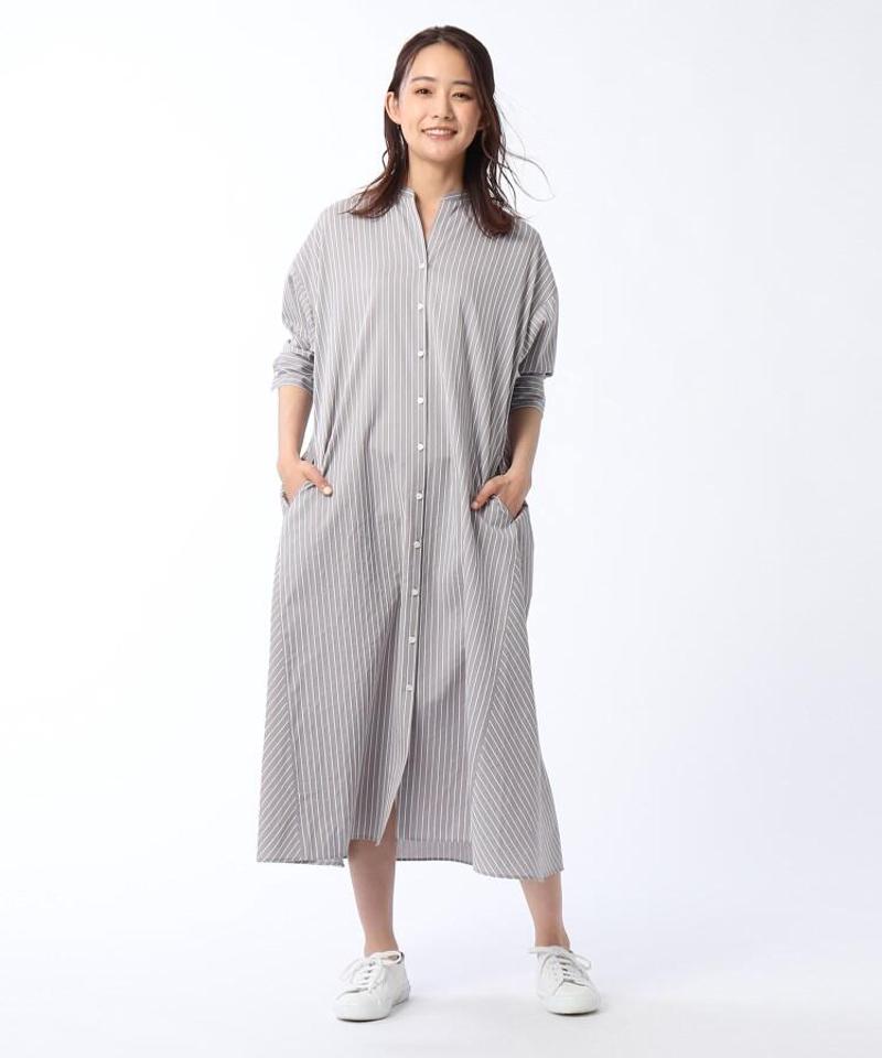 【洗える】ストライプ柄シャツワンピース