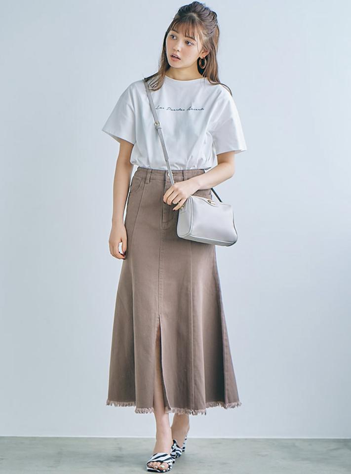 フロントスリットフリンジツイルスカート