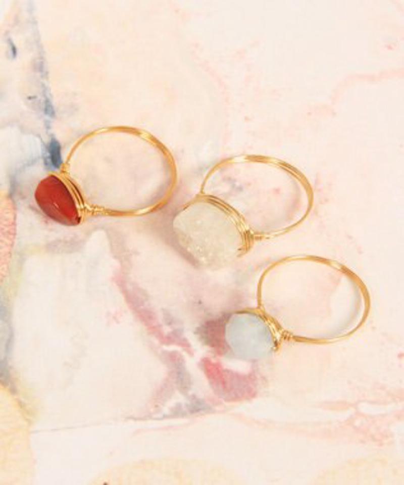【重ね付けリングセット】アクアマリン×アゲート×ドゥルージークォーツリング