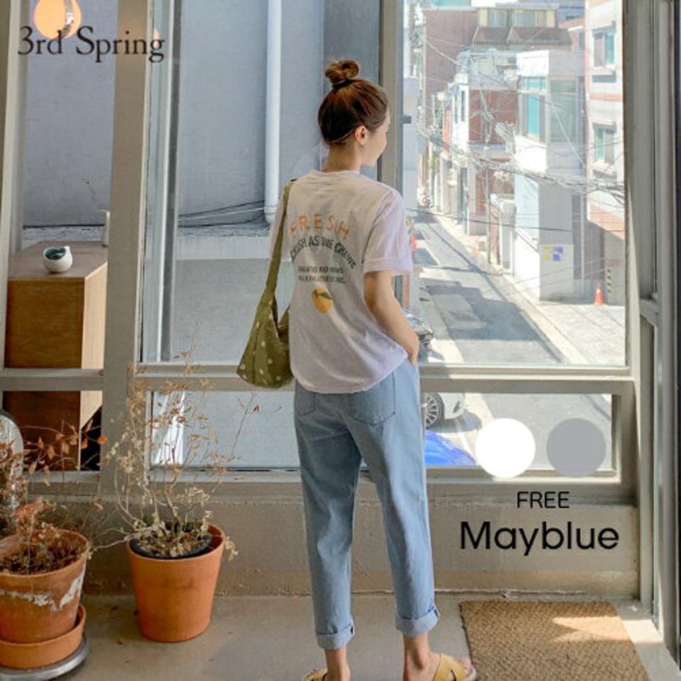 mayblue(メイブルー)コットンプリントポイントTシャツ【5/31up_ka】Tシャツ トップス プリント ゆったり ルーズ 韓国 レディース 【5】