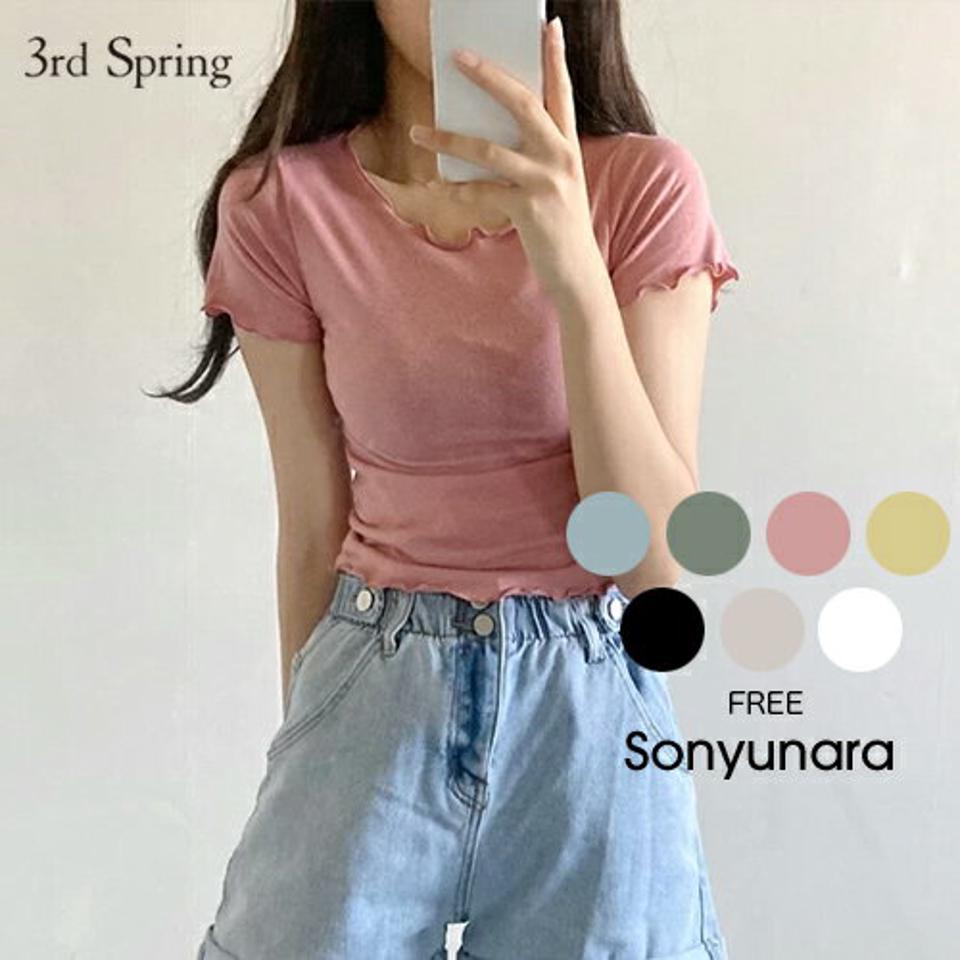 SONYUNARA(ソニョナラ)シンプルデイリーメロウ半袖Tシャツ【6/2up_ka】韓国 韓国ファッション Tシャツ 半袖 無地 スリムフィット ウェーブ レディース ファッション【5】