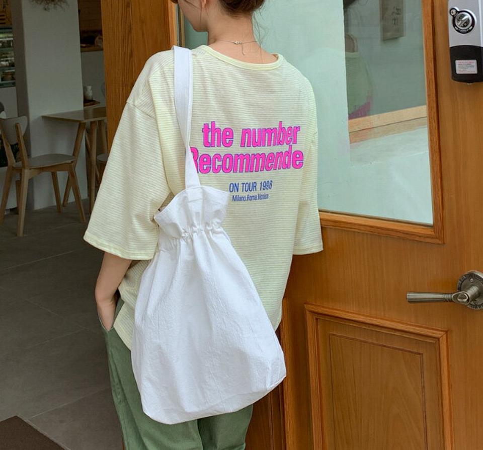 MAYBLUE(メイブルー)バックレタリングボーダーTシャツ【5/31up_ka】ボーダー トップス Tシャツ ゆったり 体型カバー ロゴ 韓国 レディース レタリング【5】