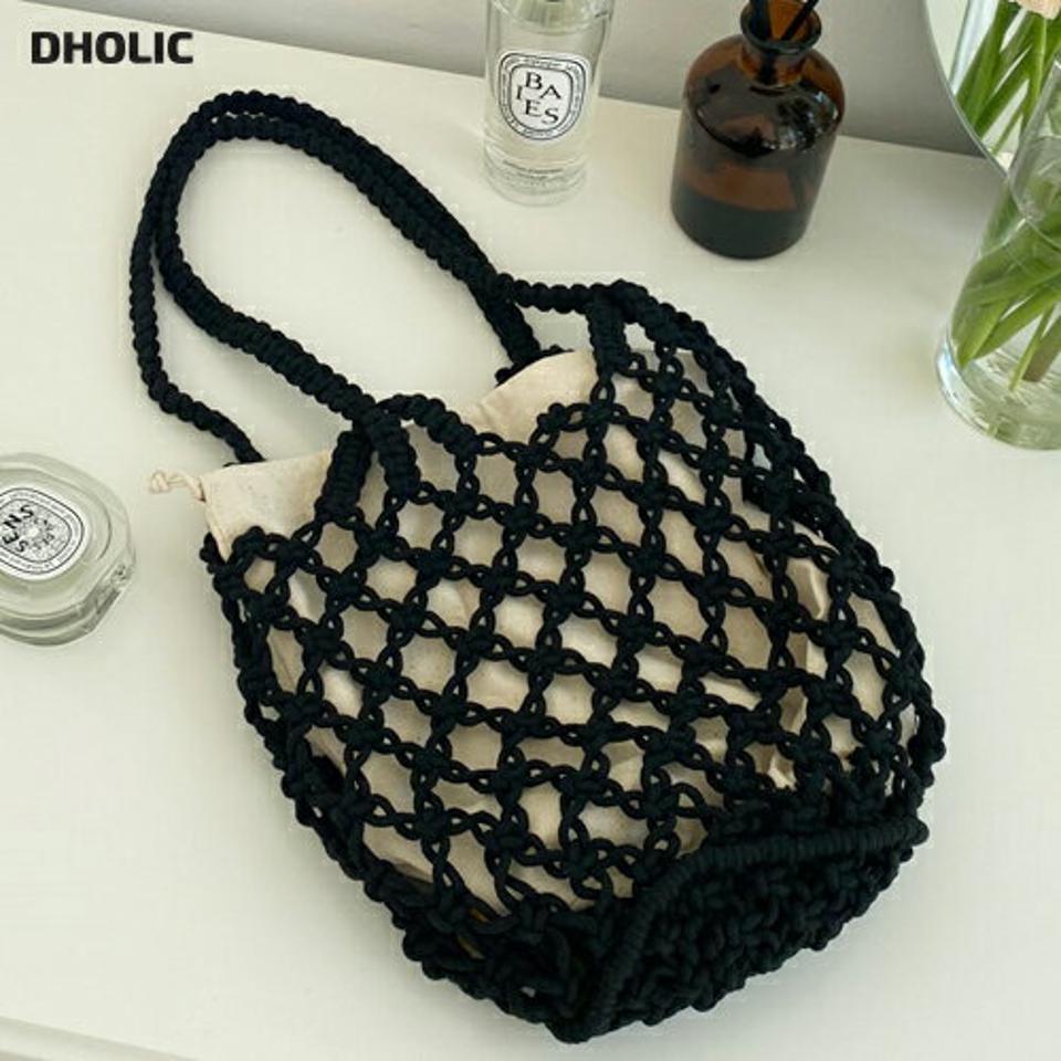 即日配送 巾着付ネットニットバッグ・全3色・d63911 レディース 【bag】 韓国ファッション バッグ かばん ニットバッグ ネット コンパクト 丸み ラウンド ユニーク 小物 フェミニン 上品 カジュアル ビーチ クロシェ 夏 春