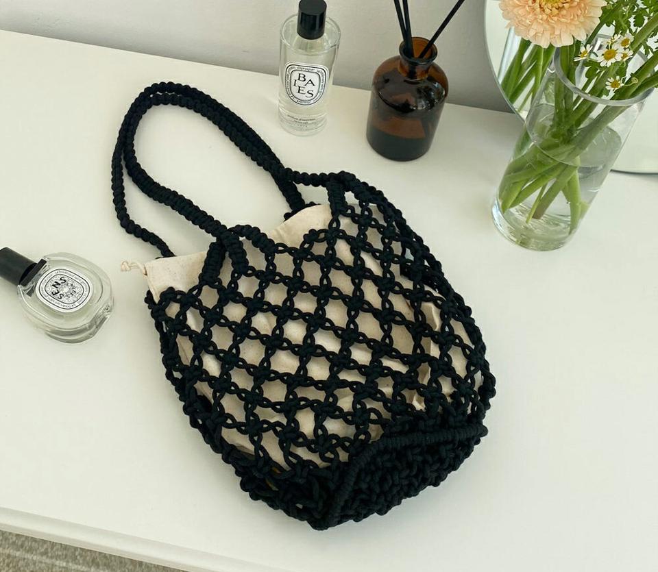 即日配送 巾着付ネットニットバッグ・全3色・d63911 レディース 【bag】 韓国ファッション バッグ かばん ニットバッグ ネット コンパクト 丸み ラウンド ユニーク 小物 フェミニン 上品 カジュアル ビーチ クロシェ 夏 春