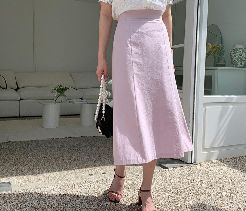 Aラインスカート・全6色・b63875 レディース 【sk】 韓国ファッション ボトムス スカート ロング ロングスカート Aライン ゴム フェミニン 体型カバー 細身 スリム フィット 無地 ベーシック 夏 春