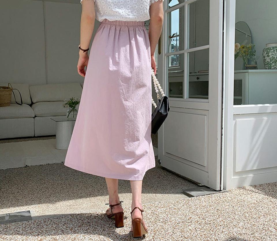 Aラインスカート・全6色・b63875 レディース 【sk】 韓国ファッション ボトムス スカート ロング ロングスカート Aライン ゴム フェミニン 体型カバー 細身 スリム フィット 無地 ベーシック 夏 春