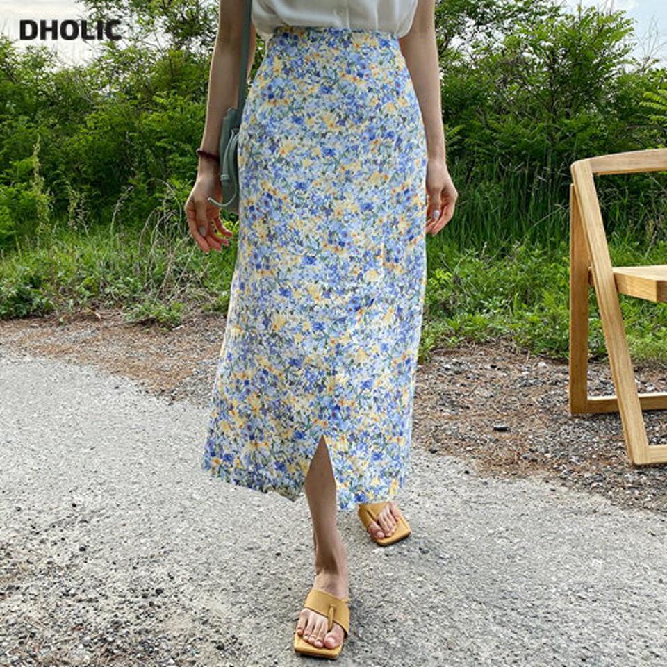 花柄スリットHラインスカート・全2色・t63876 レディース 【sk】 韓国 ファッション ボトムス スカート ロング ロングスカート 花柄 フラワー パターン Hライン スリット フェミニン 体型カバー 細身 スリム フィット 夏 春