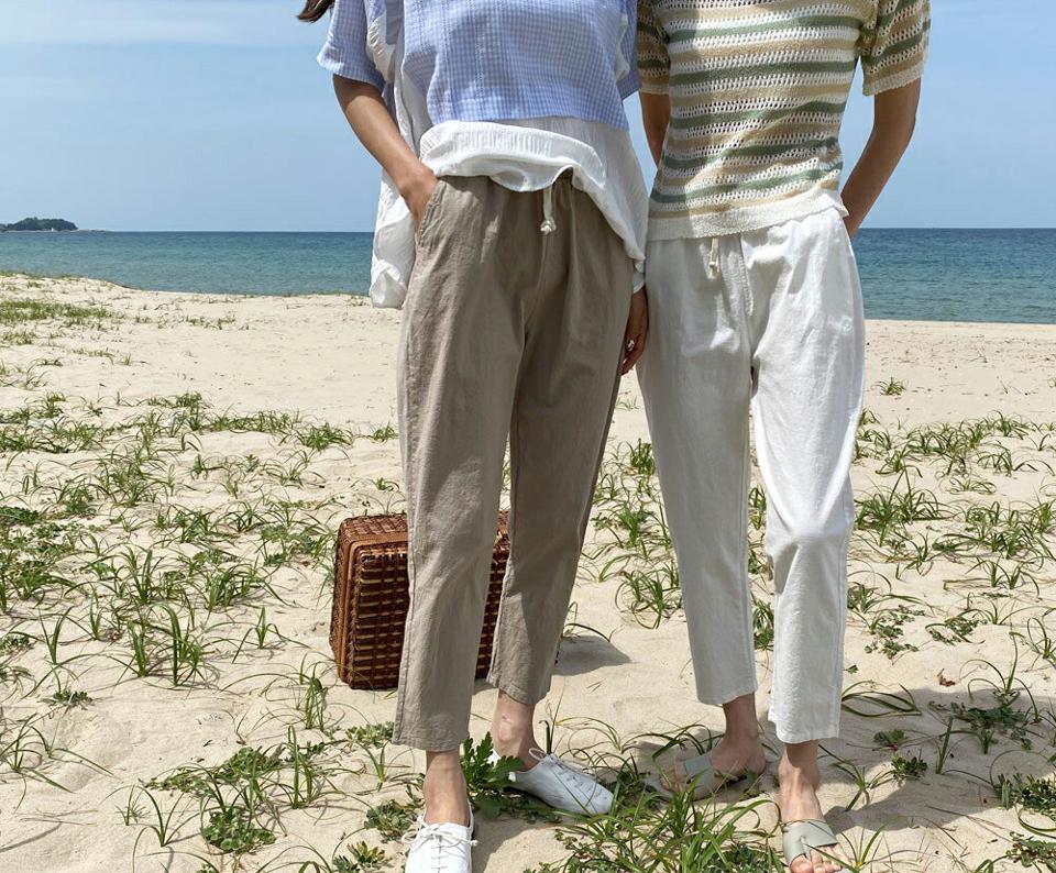 ドロストテーパードパンツ・全5色・b63888 レディース 【pt】 韓国 ファッション ボトムス ロング ロングパンツ ストリング ワイド スリム テーパード 足長 ストレート 大人 10分丈 体型カーバー 細身 美脚 ポケット 夏 春