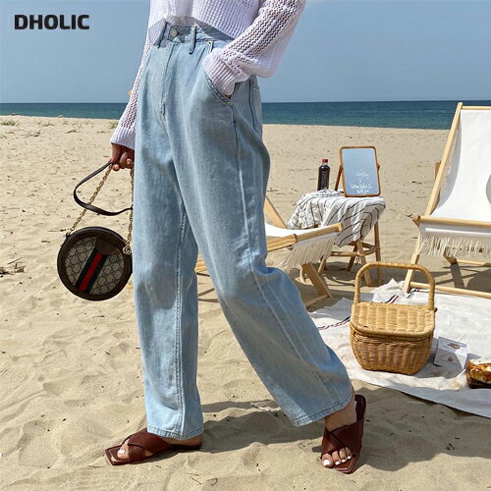 ワイドストレートデニムパンツ・全1色・t63898 レディース 【pt】 韓国 ファッション ボトムス ロング ロングパンツ デニム デニムパンツ ワイド スリム ハイウエスト 足長 ストレート 大人 10分丈 体型カーバー 細身 美脚 夏 春