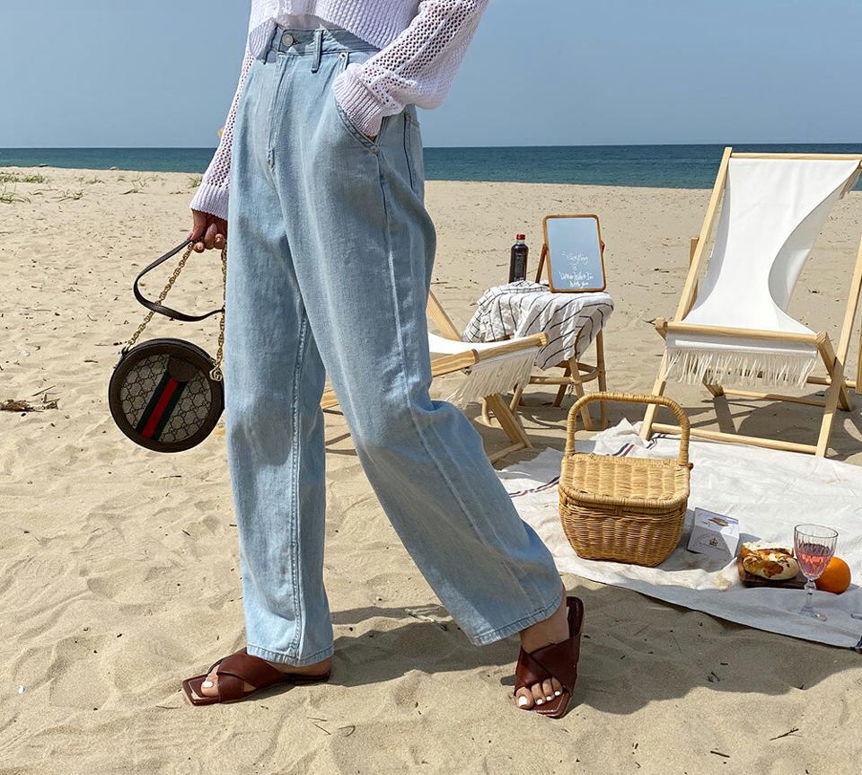 ワイドストレートデニムパンツ・全1色・t63898 レディース 【pt】 韓国 ファッション ボトムス ロング ロングパンツ デニム デニムパンツ ワイド スリム ハイウエスト 足長 ストレート 大人 10分丈 体型カーバー 細身 美脚 夏 春