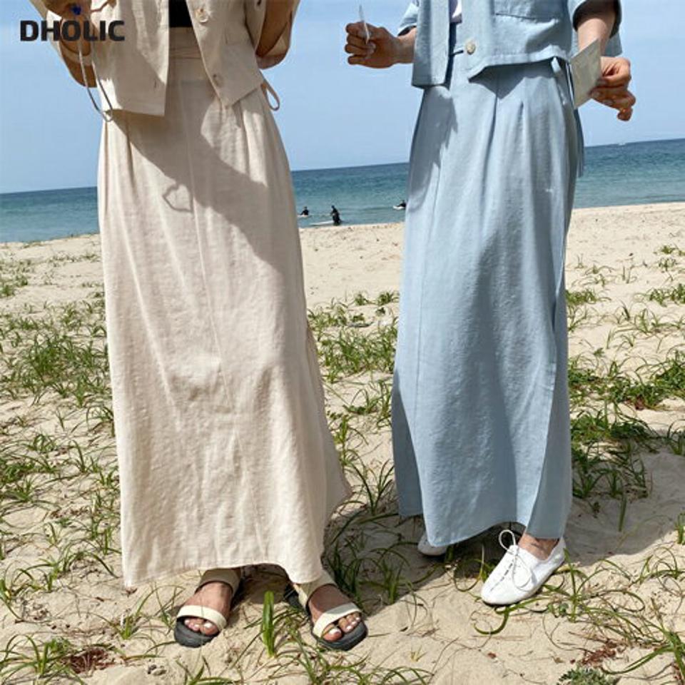 リネン混リボンHラインスカート・全3色・b63873 レディース 【sk】 韓国 ファッション ボトムス スカート ロング ロングスカート リネン Hライン リボン フェミニン 体型カバー 細身 スリム フィット 無地 ベーシック スリット 夏 春