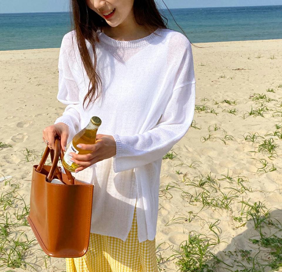 【全品10%OFF】ラウンドスリットシアーニット・全4色・b63890 レディース 【tops】【韓国 ファッション トップス ニット 長袖 デイリー カジュアル ベーシック スリット ラウンドネック 細身 体型カーバー フェミニン オーバーサイズ 夏 春】