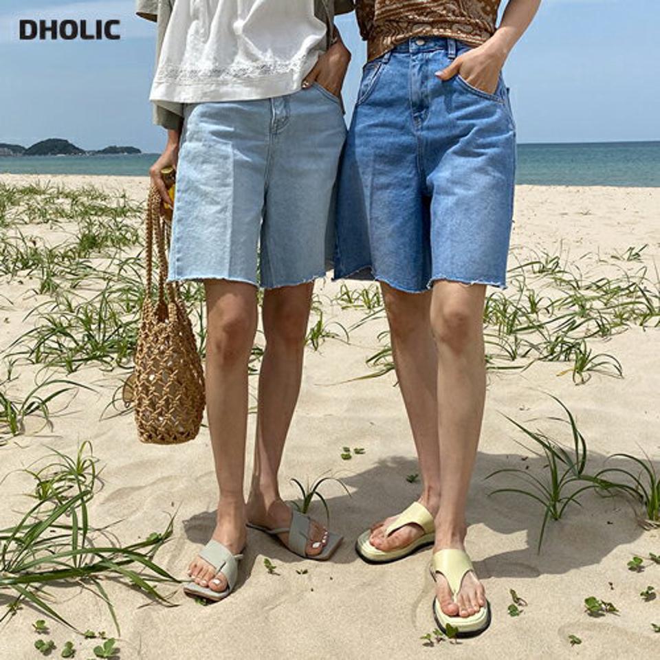 ハーフデニムパンツ・全2色・t63903 レディース 【pt】 韓国 ファッション ボトムス ショート ショートパンツ デニム デニムパンツ ハーフ丈 ワイド スリム 足長 ストレート 大人 体型カーバー 細身 美脚 夏 春