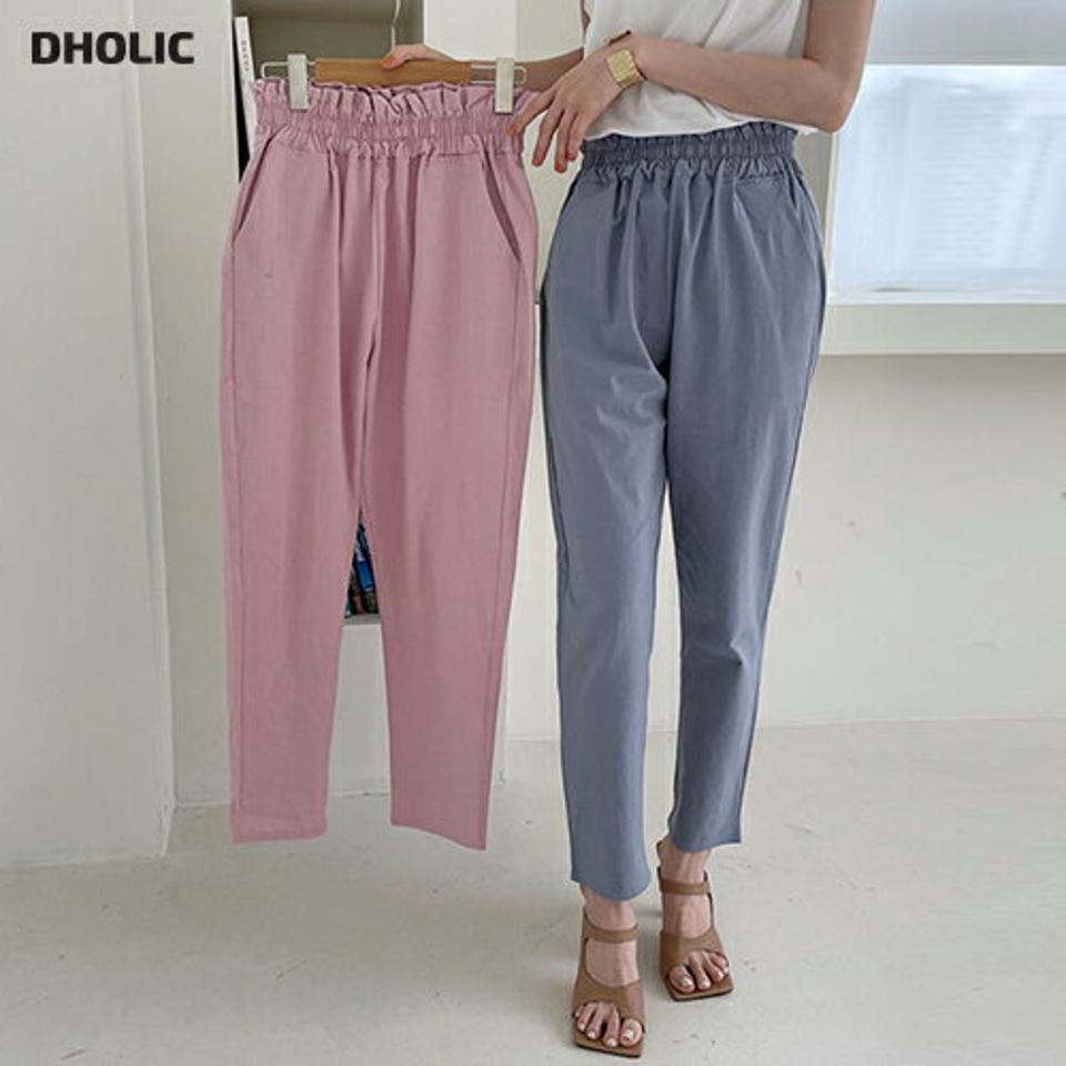 ウエストゴムフリルパンツ・全5色・b68767 レディース 【pt】 パンツ ズボン ロングパンツ ウエストゴム フリル 単色 無地 シンプル ベーシック カラーパンツ 体型カバー 大人 カジュアル 春 夏 秋 ピンク 韓国ファッション ハイホリHIHOLLI 人気 ボトムス