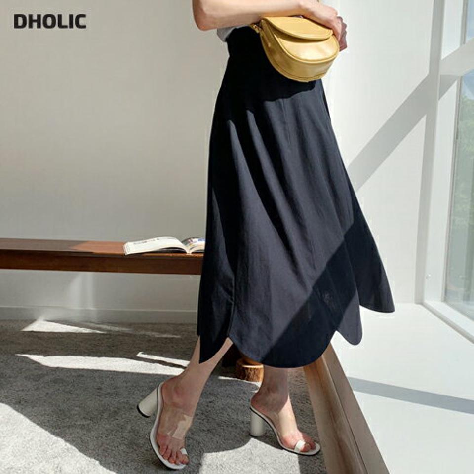 リネン混スカラップヘムカート・全2色・b62221 レディース 【sk】 韓国 ファッション ボトムス スカート ロング ロングスカート リネン フェミニン フレア 体型カバー 細身 スリム ゴム Aライン ボリューム スカラップ 夏 春