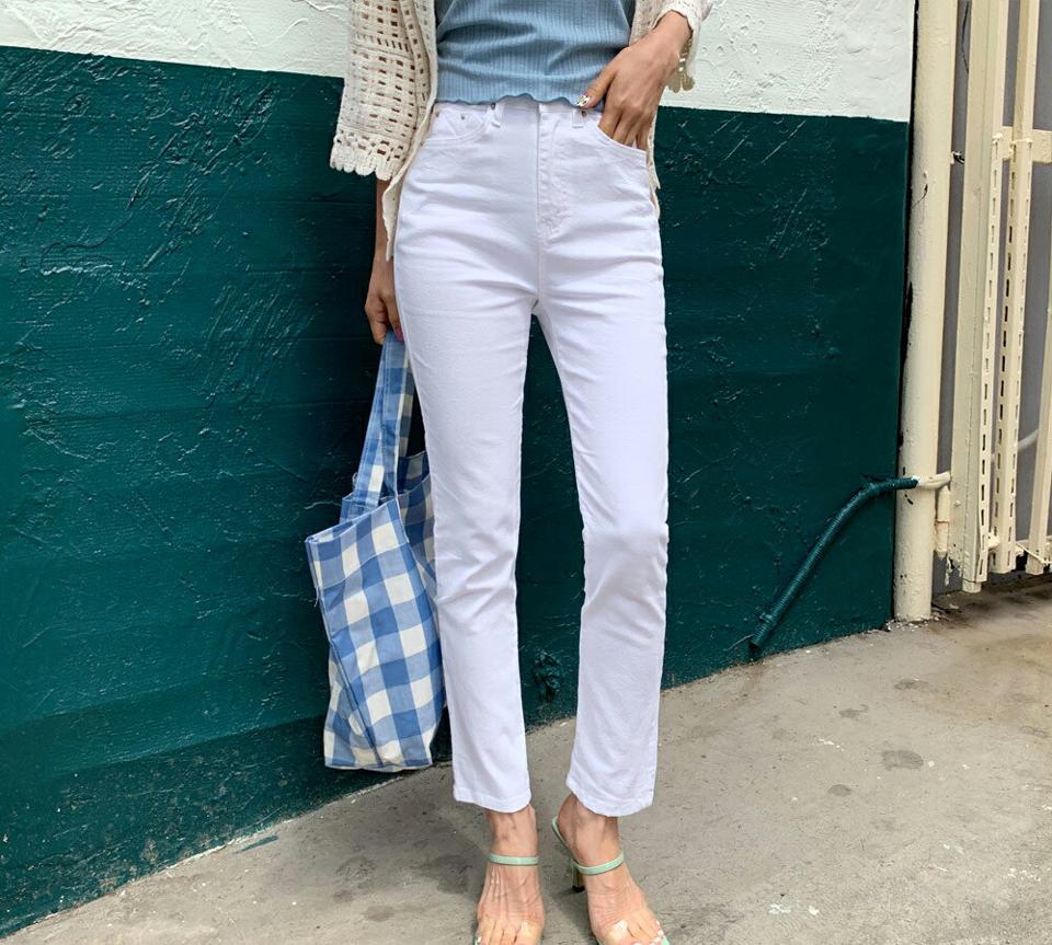 スキニーパンツ・全2色・t62219 レディース 【pt】 韓国 ファッション ボトムス ロング ロングパンツ ベーシック スリム フィット 足長 ストレート スキニー 大人 10分丈 体型カーバー 細身 美脚 夏 春