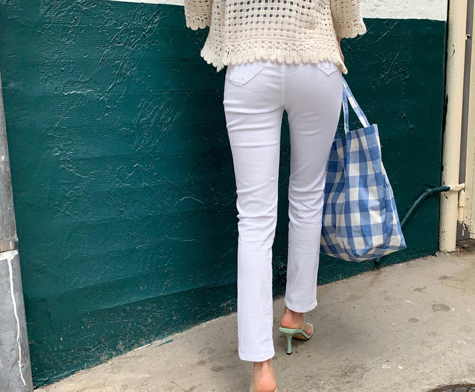 スキニーパンツ・全2色・t62219 レディース 【pt】 韓国 ファッション ボトムス ロング ロングパンツ ベーシック スリム フィット 足長 ストレート スキニー 大人 10分丈 体型カーバー 細身 美脚 夏 春