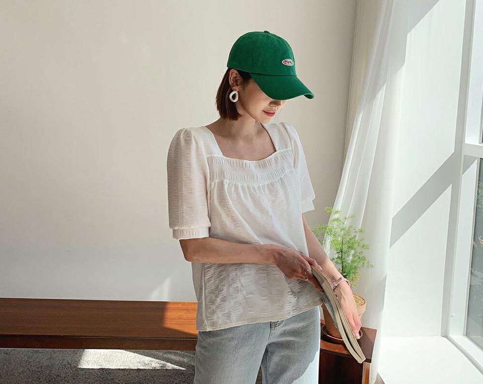 スクエアネックフレアブラウス・全4色・t62189 レディース 【bl】 韓国 ファッション トップス ブラウス 半袖 大人 スクエアネック フレア パフスリーブ 体型カバー スリム 細身 上品 フェミニン 夏 春