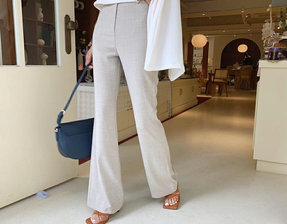 リネン混フレアスラックス・全3色・t62220 レディース 【pt】 韓国 ファッション ボトムス ロング ロングパンツ リネン スラックス スリム ハイウエスト 足長 ストレート フレア 大人 10分丈 体型カーバー 細身 美脚 夏 春